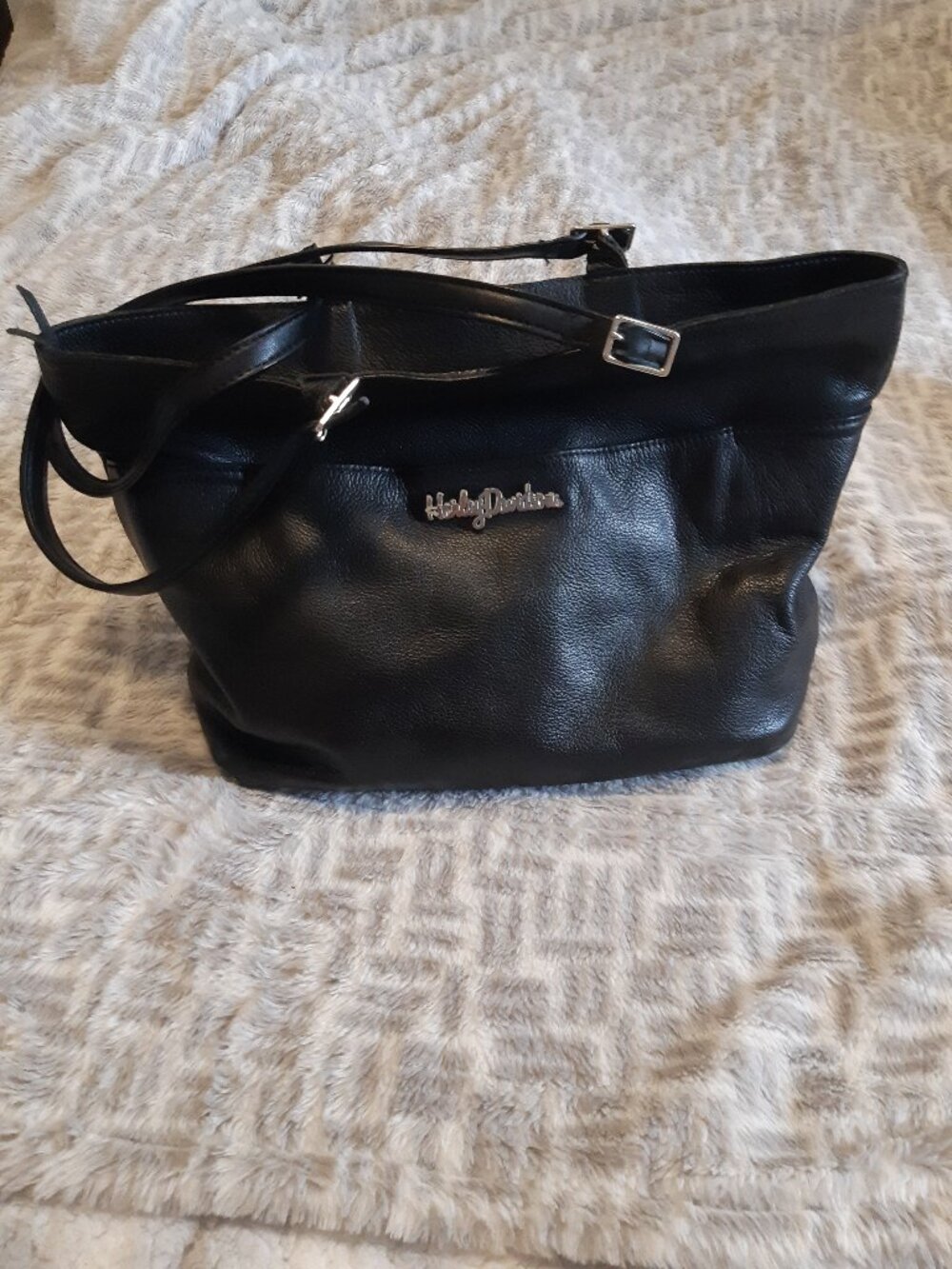 Vintage Harley-Davidson Genuine Leather Tote Bag Black Biker Purse Made In U.S.A